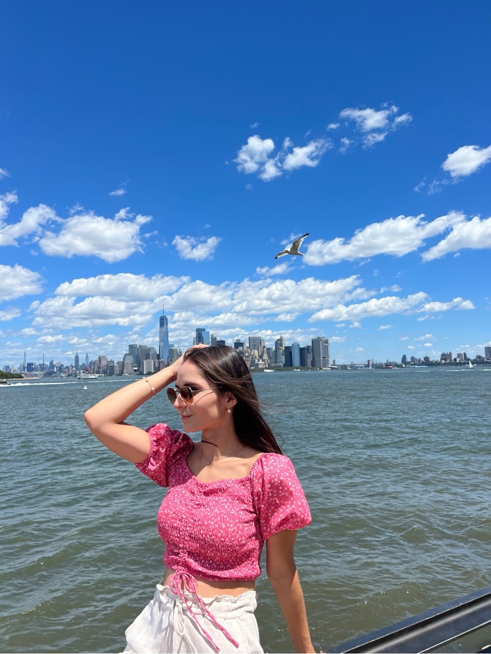 Kendall & Kylie Pink Puff-Sleeve Smocked Crop Top